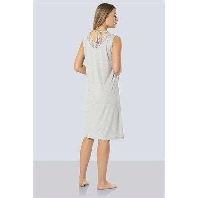 Türen 3285 Dantelli V Yaka Gecelik  - Gri