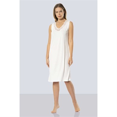 Türen 3285 Dantelli V Yaka Gecelik  - Ekru