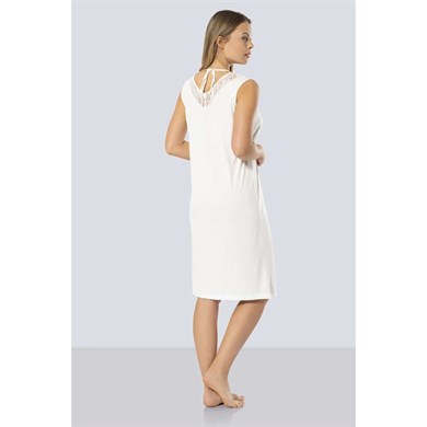 Türen 3285 Dantelli V Yaka Gecelik  - Ekru