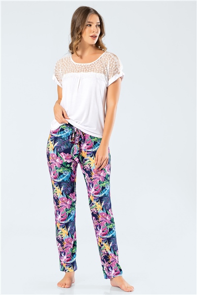 Türen 3302 Desenli Kadın Pijama Takımı  - Lacivert