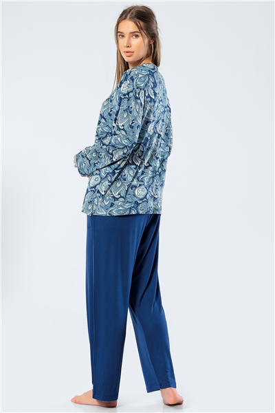 Türen 3328 Kadın Uzun Kollu Anne Pijama Takım - Mavi