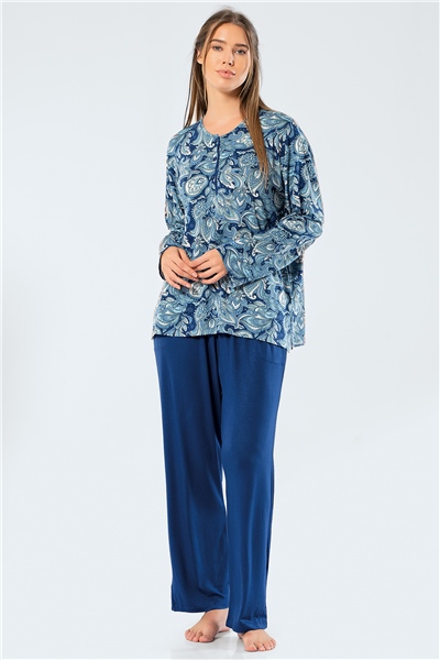 Türen 3328 Kadın Uzun Kollu Anne Pijama Takım - Mavi