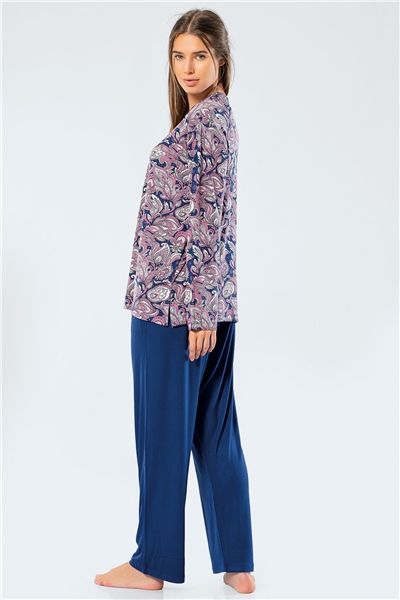 Türen 3328 Kadın Uzun Kollu Anne Pijama Takım - Pudra