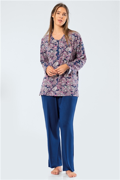 Türen 3328 Kadın Uzun Kollu Anne Pijama Takım - Pudra