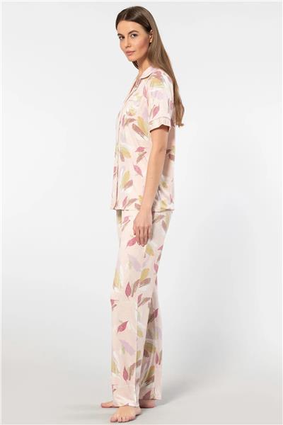 Türen 3355  Kadın Kısa Kollu Gömlek Yaka Pijama Takımı-Pudra