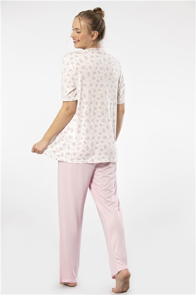 Türen 3369 Kadın Büyük Beden Kısa Kollu Pijama Takım-Pembe