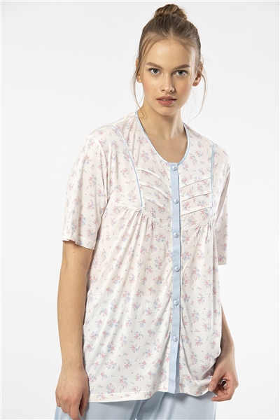 Türen 3370 Kadın Büyük Beden Kısa Kollu Pijama Takım-Mavi