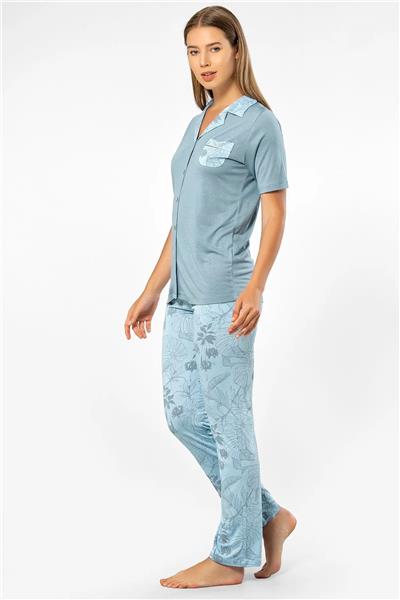 Türen 3376 Kadın Kısa Kollu Gömlek Pijama Takım-Mavi