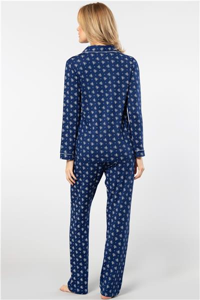 Türen 3379 Kadın Uzun Kollu Gömlek Pijama Takım-Lacivert