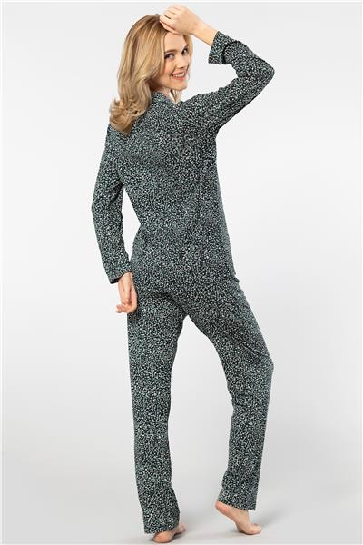 Türen 3379 Kadın Uzun Kollu Gömlek Pijama Takım-Yeşil