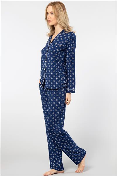 Türen 3379 Kadın Uzun Kollu Gömlek Pijama Takım-Lacivert