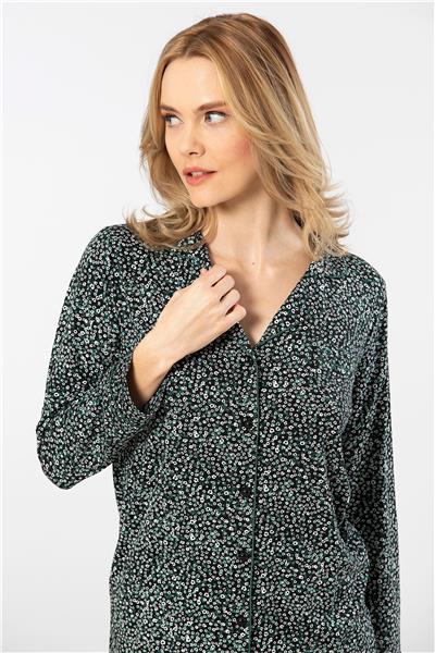 Türen 3379 Kadın Uzun Kollu Gömlek Pijama Takım-Yeşil