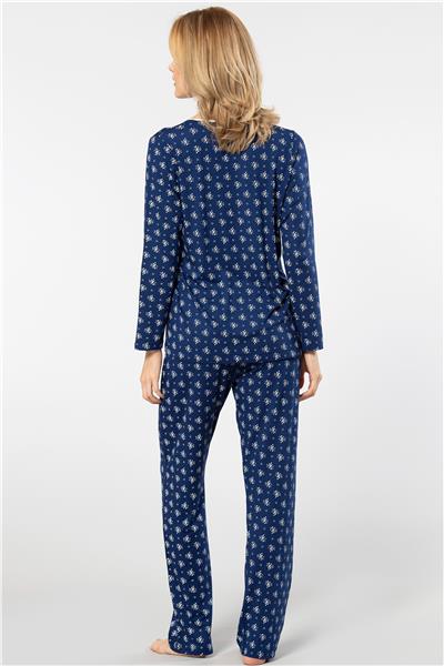Türen 3382 Kadın Çiçekli Uzun Kollu Patlı Pijama Takımı-Lacivert