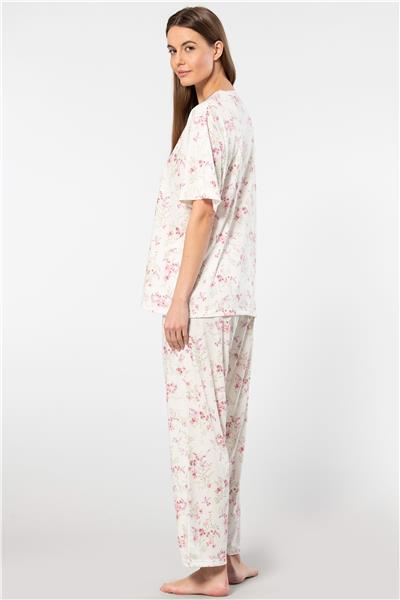 Türen 3387 Kadın Battal Çiçekli Patlı Kısa Kollu Pijama Takımı-Pembe 