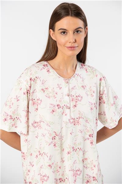 Türen 3387 Kadın Battal Çiçekli Patlı Kısa Kollu Pijama Takımı-Pembe 