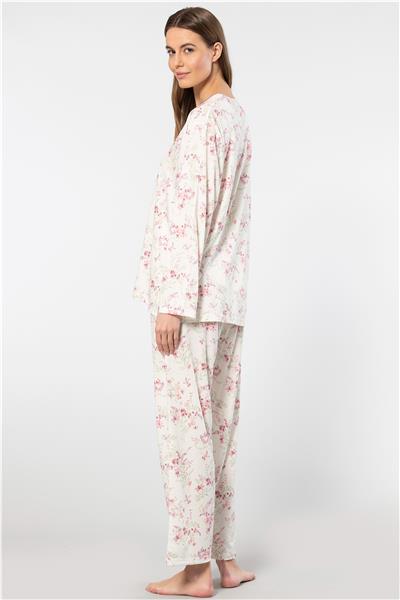 Türen 3388 Kadın Battal Çiçekli Patlı Uzun Kollu Pijama Takımı-Pembe 