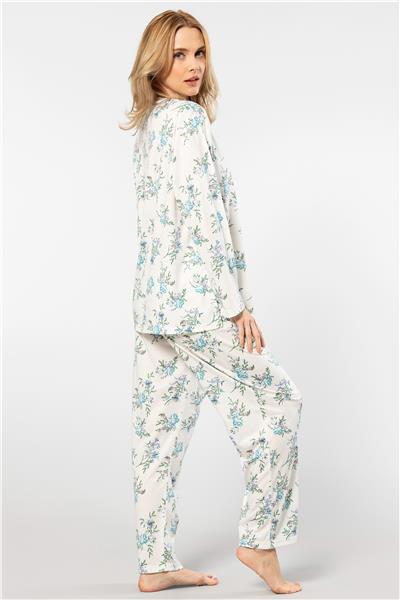 Türen 3388 Kadın Battal Çiçekli Patlı Uzun Kollu Pijama Takımı-Mavi