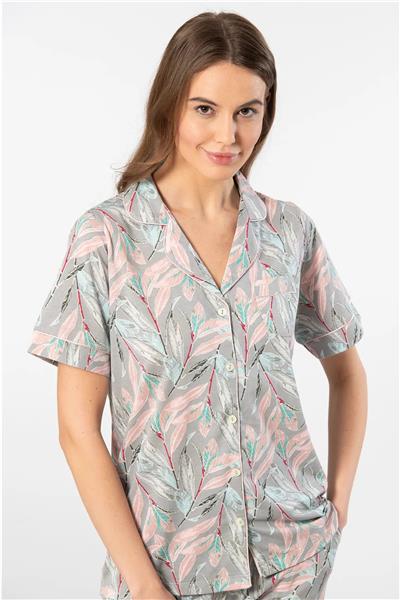 Türen 3395 Kadın Kısa Kollu Gömlek Pijama Takım-Gri