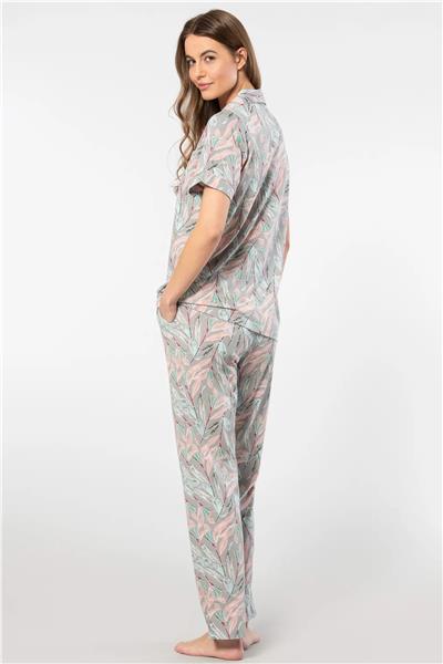 Türen 3395 Kadın Kısa Kollu Gömlek Pijama Takım-Gri
