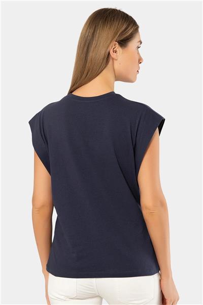 Türen 3401 Kadın Vatka Görünümlü T-shirt-Lacivert