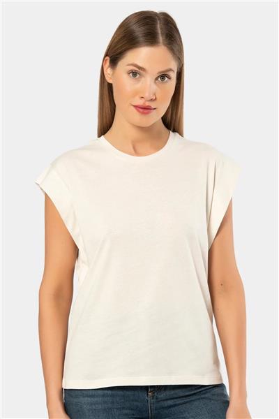 Türen 3401 Kadın Vatka Görünümlü T-shirt-Bej