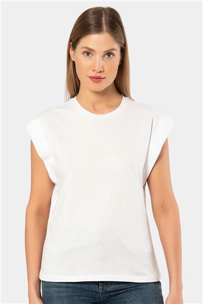 Türen 3401 Kadın Vatka Görünümlü T-shirt-Beyaz