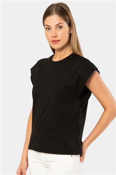 Türen 3401 Kadın Vatka Görünümlü T-shirt-Siyah