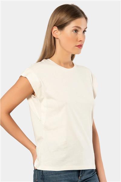 Türen 3401 Kadın Vatka Görünümlü T-shirt-Bej