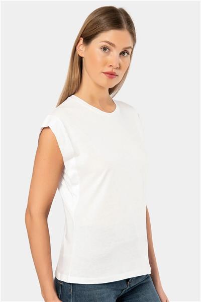 Türen 3401 Kadın Vatka Görünümlü T-shirt-Beyaz