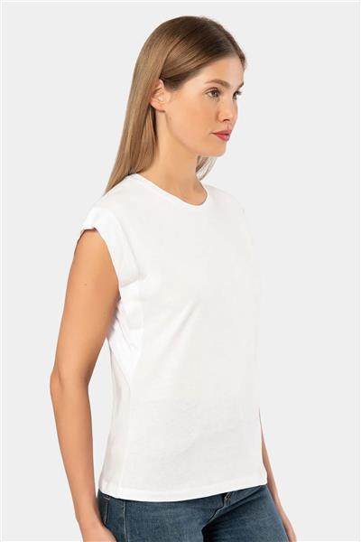 Türen 3401 Kadın Vatka Görünümlü T-shirt-Beyaz