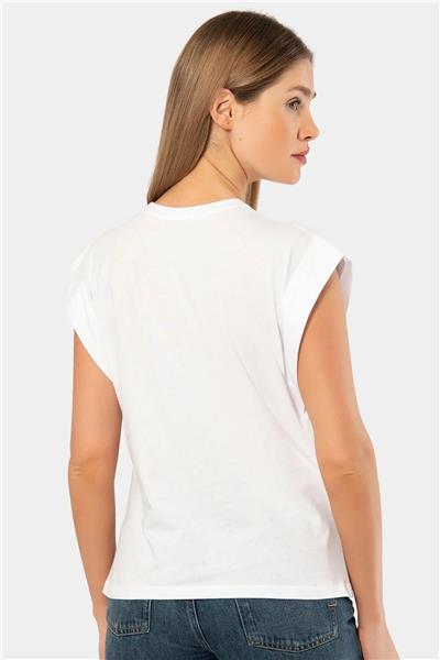 Türen 3401 Kadın Vatka Görünümlü T-shirt-Beyaz