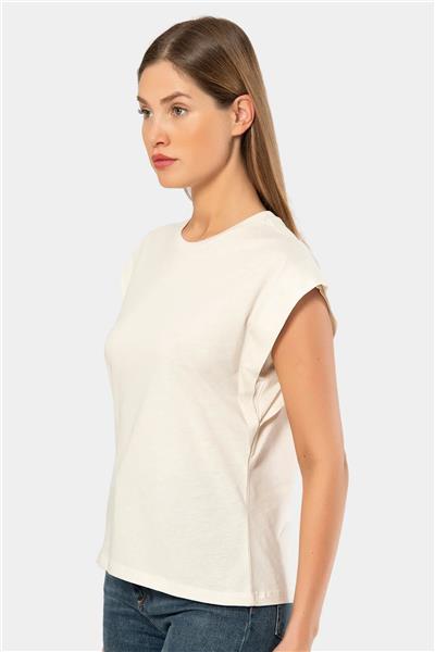 Türen 3401 Kadın Vatka Görünümlü T-shirt-Bej