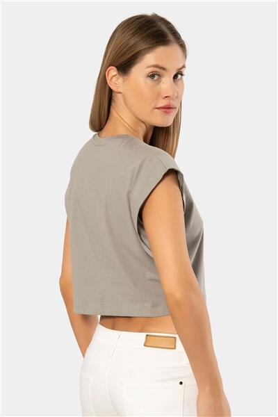 Türen 3402 Kadın Vatka Görünümlü Crop T-shirt-Gri