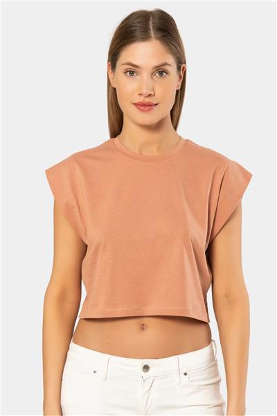 Türen 3402 Kadın Vatka Görünümlü Crop T-shirt-Somon
