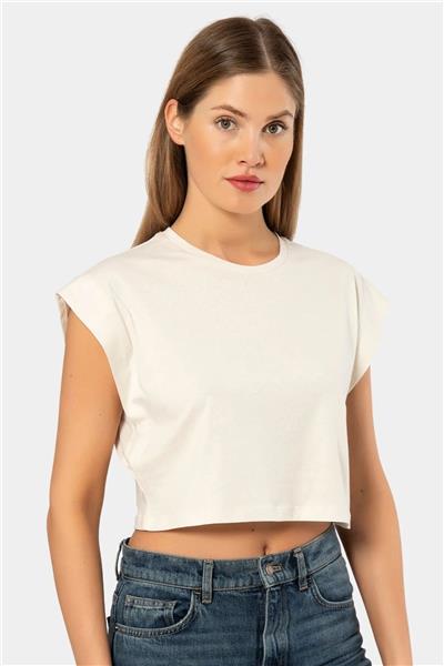 Türen 3402 Kadın Vatka Görünümlü Crop T-shirt-Krem
