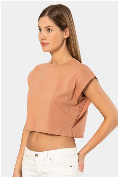 Türen 3402 Kadın Vatka Görünümlü Crop T-shirt-Somon