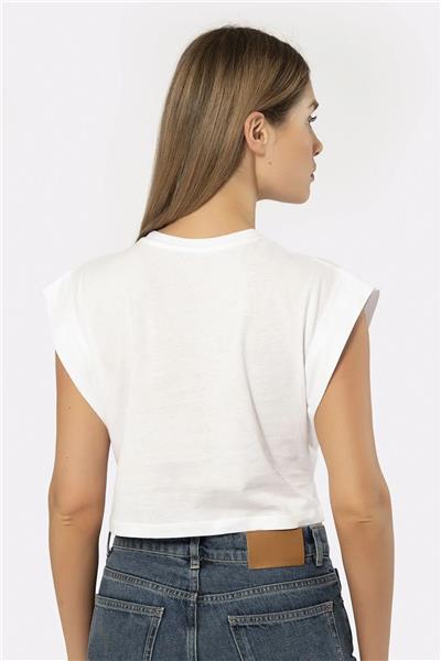 Türen 3402 Kadın Vatka Görünümlü Crop T-shirt-Beyaz