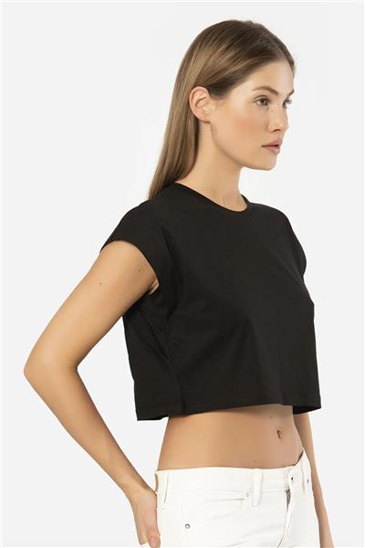 Türen 3402 Kadın Vatka Görünümlü Crop T-shirt-Siyah