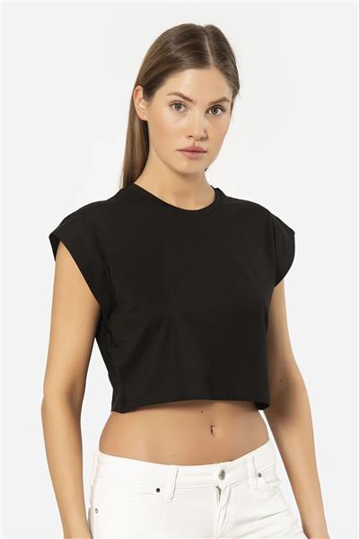 Türen 3402 Kadın Vatka Görünümlü Crop T-shirt-Siyah