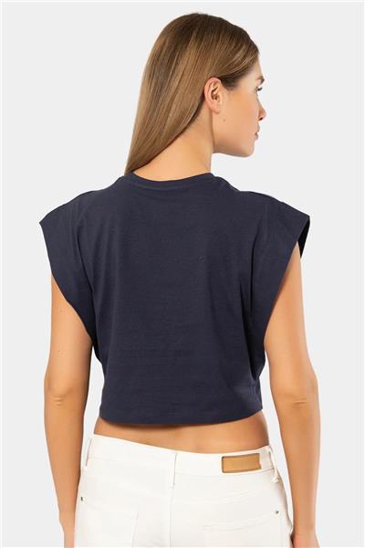 Türen 3402 Kadın Vatka Görünümlü Crop T-shirt-Lacivert