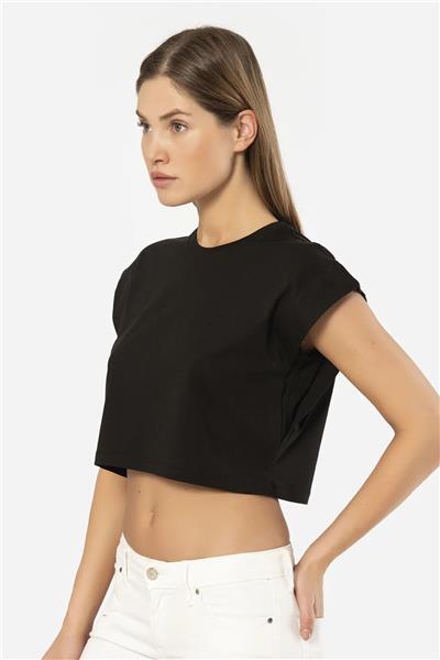 Türen 3402 Kadın Vatka Görünümlü Crop T-shirt-Siyah