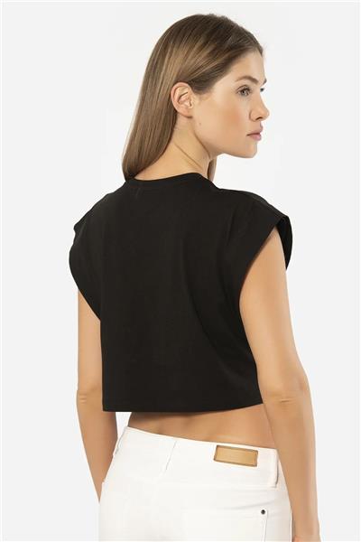 Türen 3402 Kadın Vatka Görünümlü Crop T-shirt-Siyah