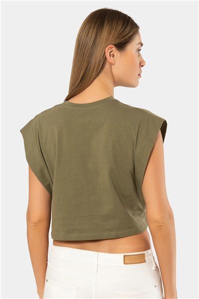 Türen 3402 Kadın Vatka Görünümlü Crop T-shirt-Hakı