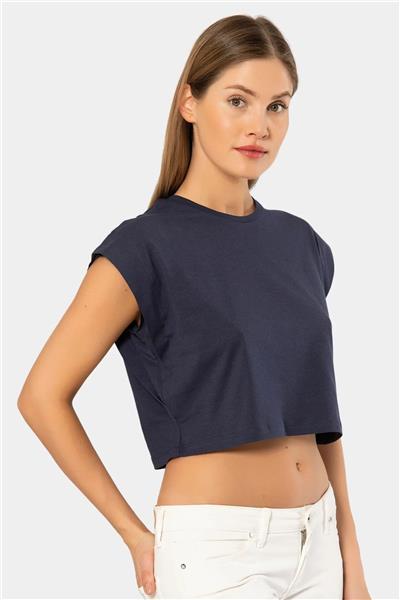 Türen 3402 Kadın Vatka Görünümlü Crop T-shirt-Lacivert