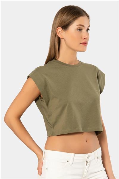 Türen 3402 Kadın Vatka Görünümlü Crop T-shirt-Hakı