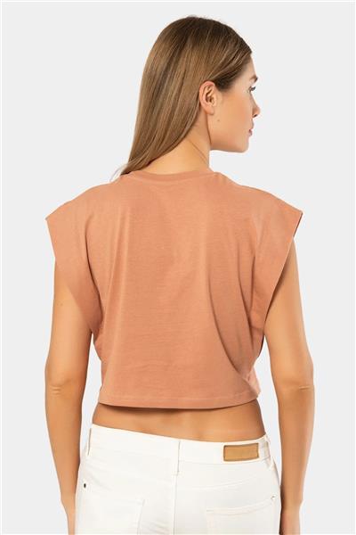 Türen 3402 Kadın Vatka Görünümlü Crop T-shirt-Somon