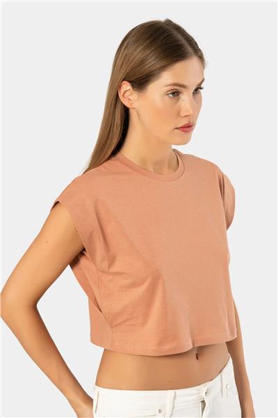 Türen 3402 Kadın Vatka Görünümlü Crop T-shirt-Somon