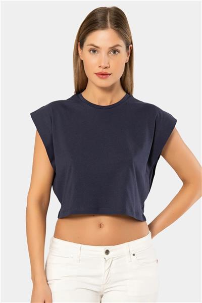 Türen 3402 Kadın Vatka Görünümlü Crop T-shirt-Lacivert