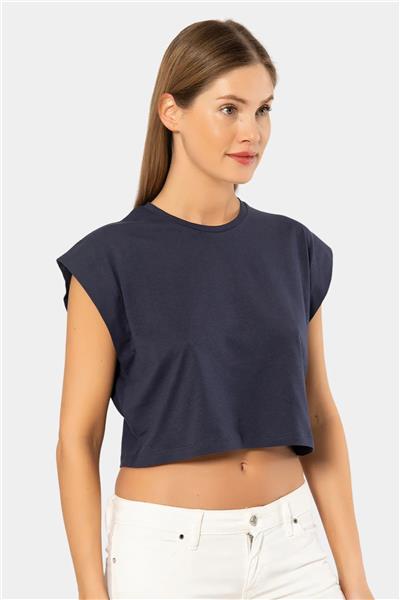 Türen 3402 Kadın Vatka Görünümlü Crop T-shirt-Lacivert