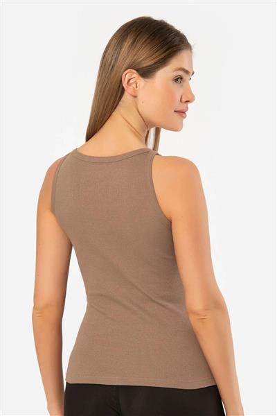 Türen 3403 Kadın Halter Yaka Fitilli Atlet T-Shirt-Kahve